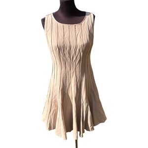 Calvin Klein Cream Pin Tuck A Line Fit and Flare Sleeveless Dress Size 8 Work